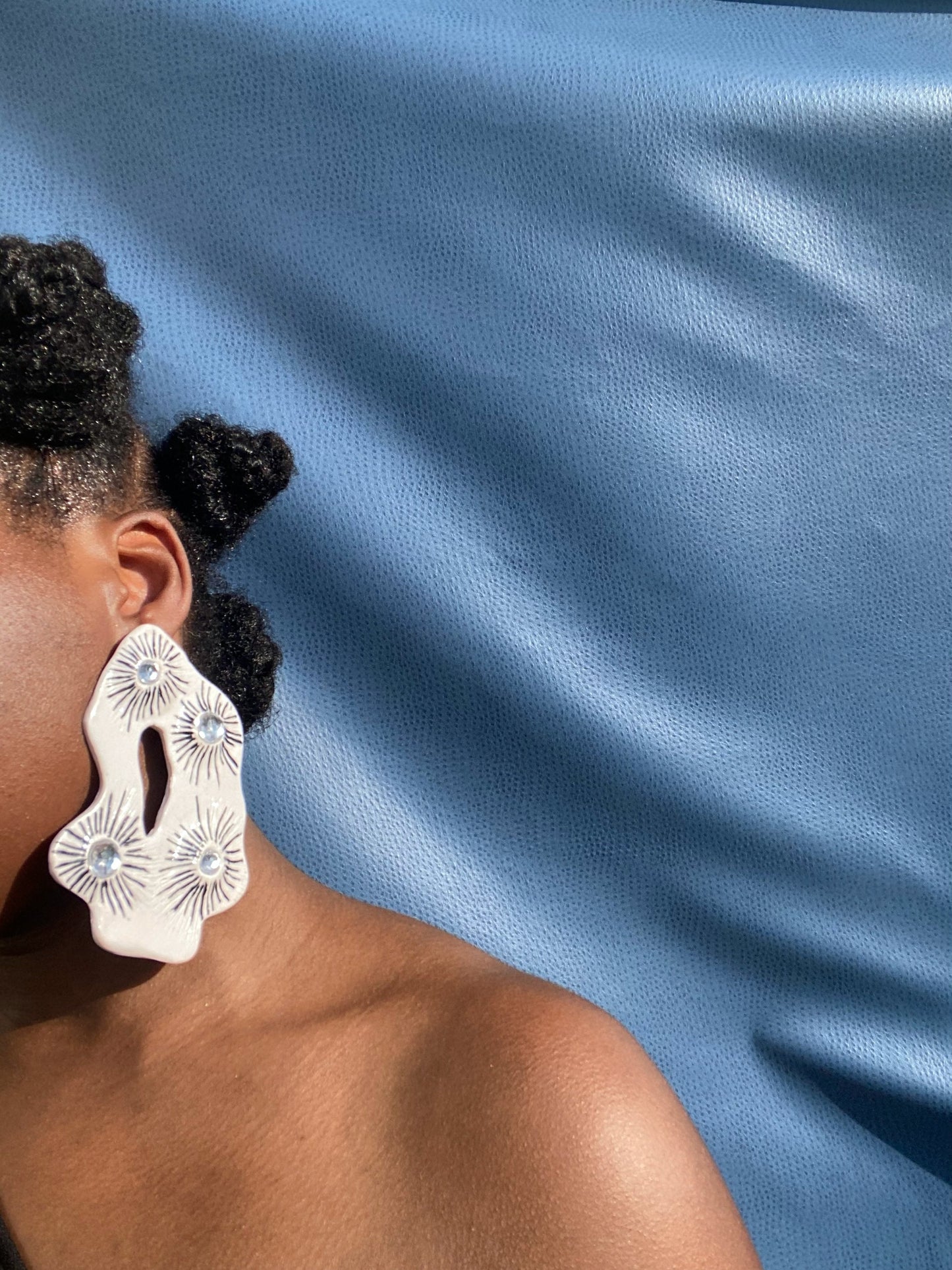 The Celeste Handmade Statement Earrings modeled